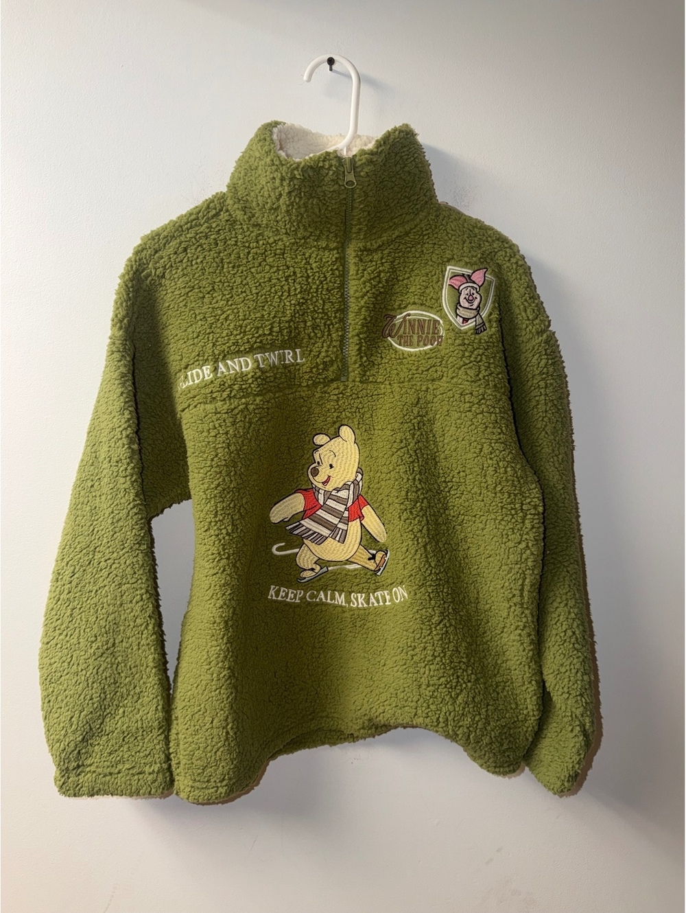Disney Winnie the Pooh Olive Green Sherpa Quarter Zip Pullover